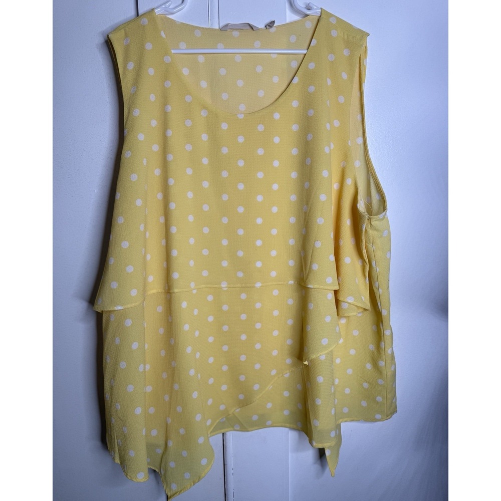 Soft Surroundings Yellow Polka Dot Layered Sharkbite Sleeveless Blouse 3X Flowy